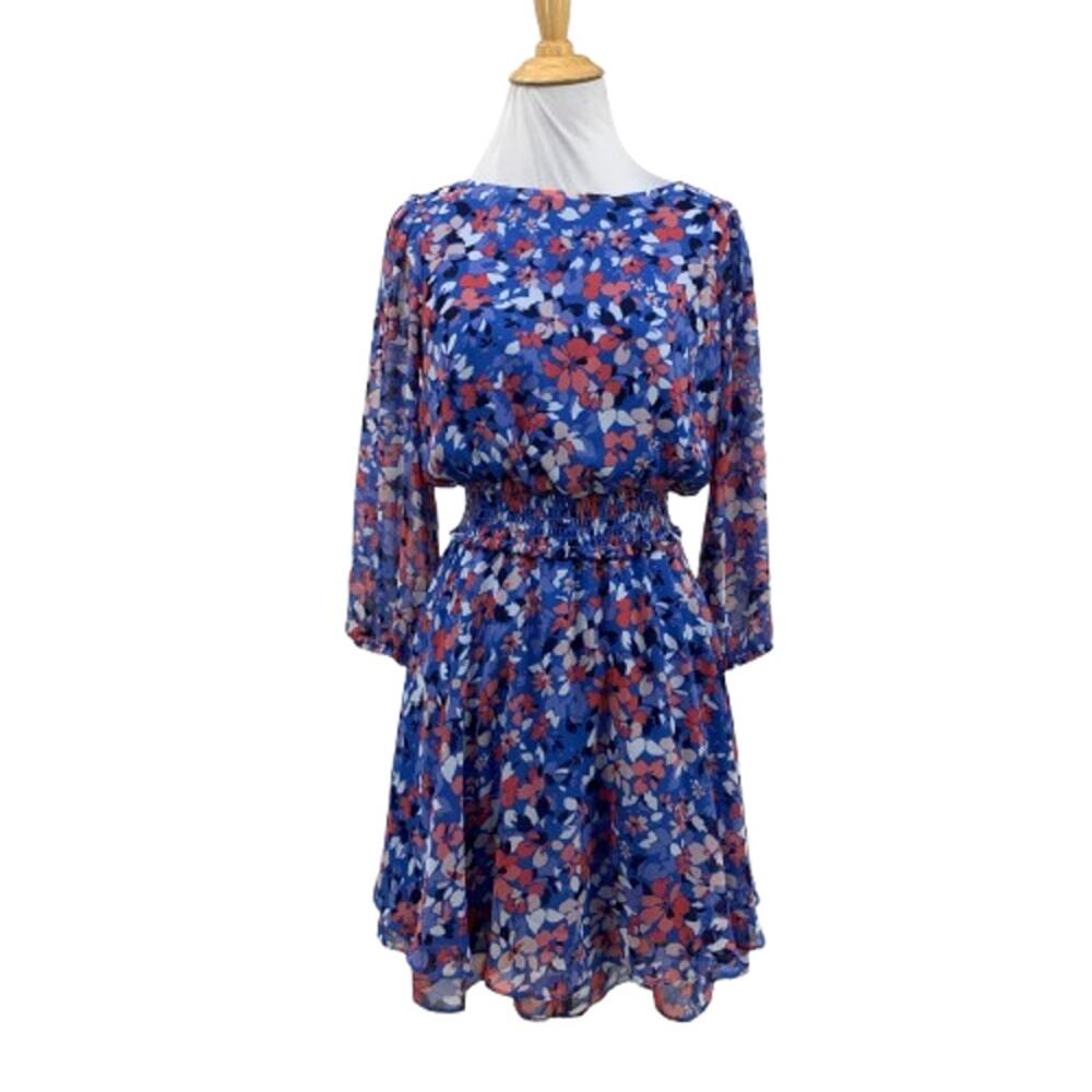 Vince Camuto Dress Women 2 Astral Layered Tiered Floral Motif Smocked Waist Mini